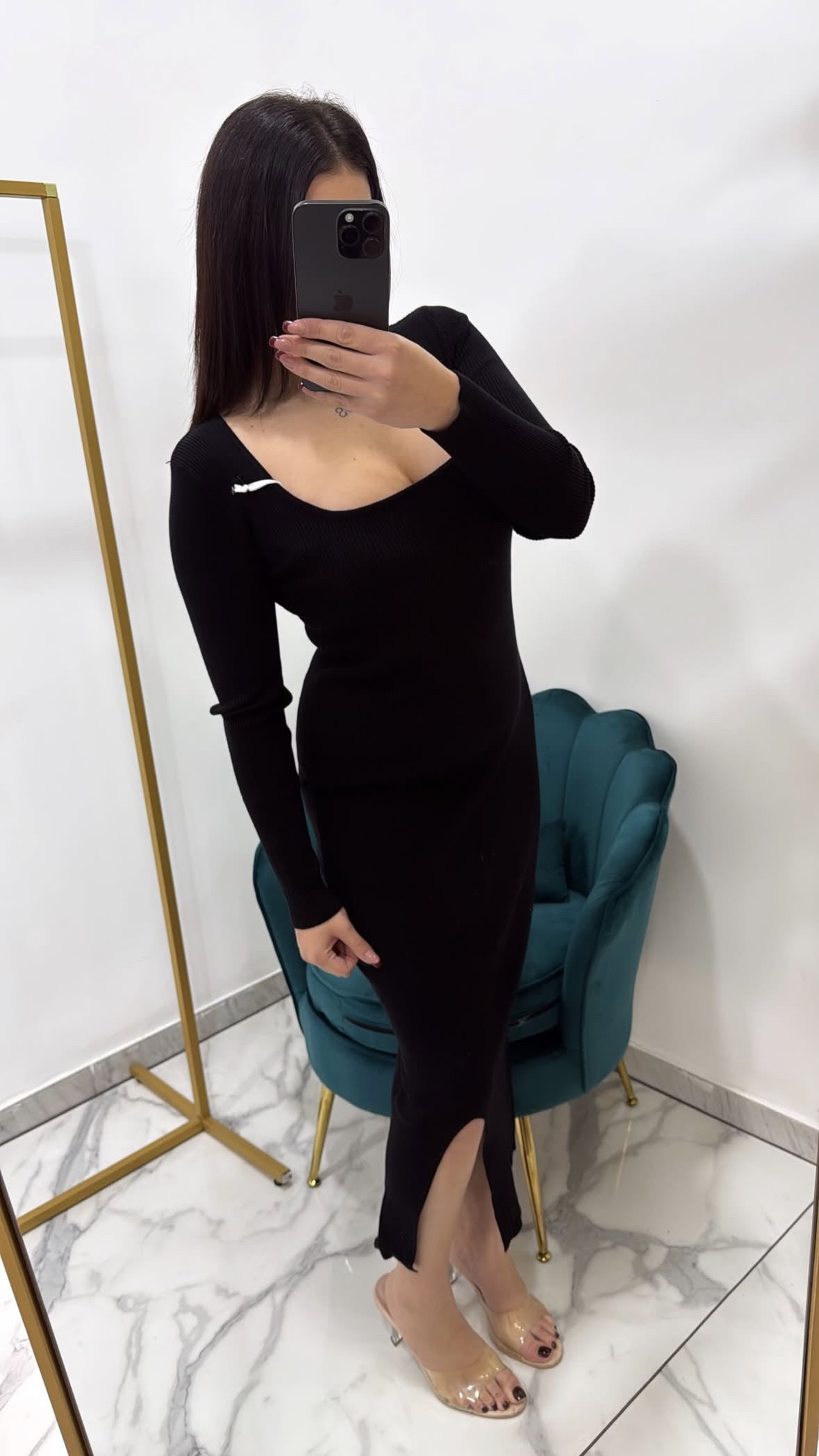 Vestito costine lungo con spacco