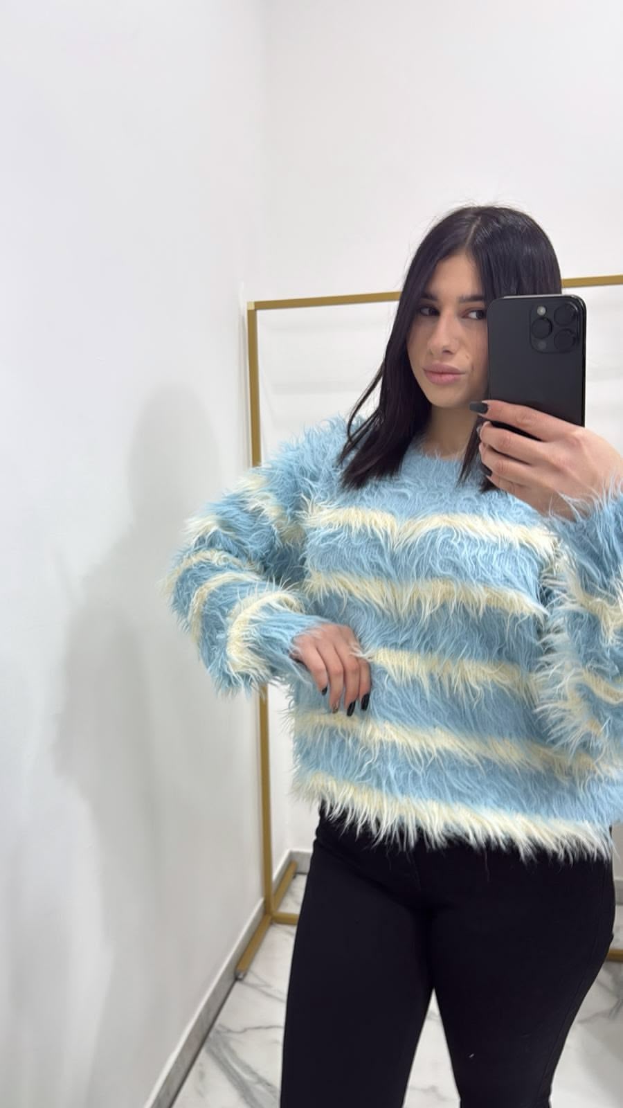 Maglione righe pellicciotto